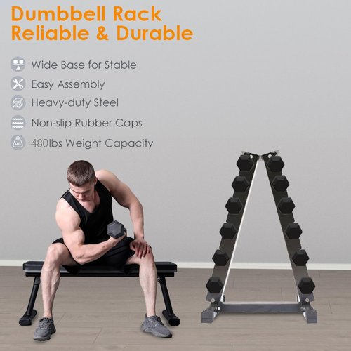 6 Tier Dumbbell Rack Stand Only, A-Frame Sturdy Steel Weight Storage Rack for Home Gym