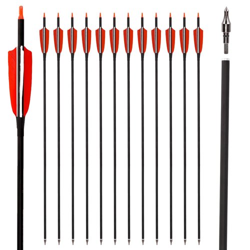 LWANO 30" Carbon Arrows-Archery Target Practice Hunting Arrows with 4" Turkey Feather Spine 500 for Recurve & Long Bow(Pack of 12)