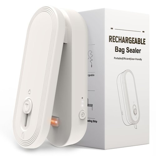 Mini Bag Sealer and Cutter, 1800mAh Rechargeable Chip Bag Sealer Handheld Heat Seal, 3 Heat Modes, Magnetic & Hanging Design, Portable Bag Sealing Machine for Heavy Duty Thick Plastic Snack Cookie Bag