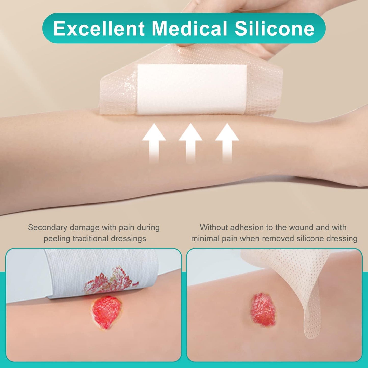 Dimora Foam Wound Dressing 2"x5" Waterproof Silicone Bandages with Adhesive Border, Super Absorbent Breathable Wound Care Products for Sensitive Skin Pack of 5