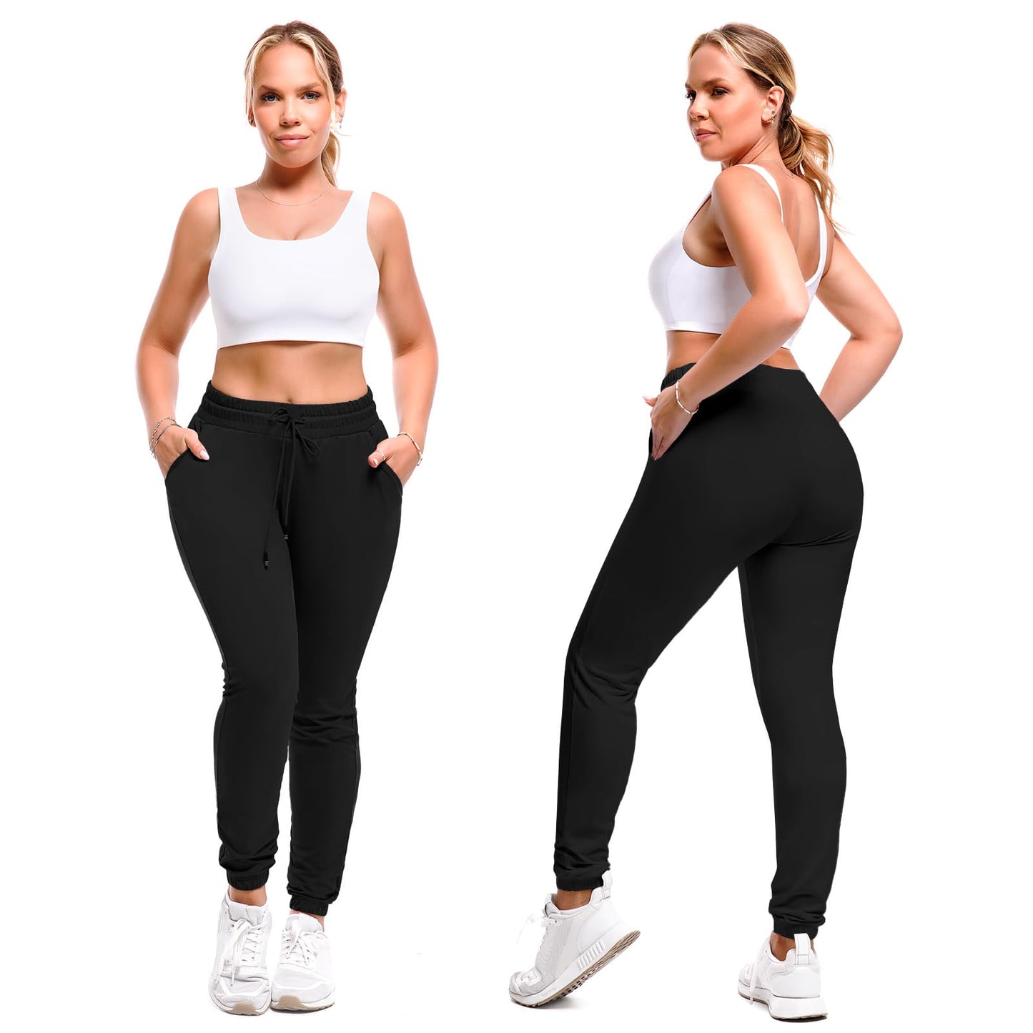 SINOPHANT Joggers for Women with Pockets Drawstring Sweatpants for Lounge Gym Yoga Black L