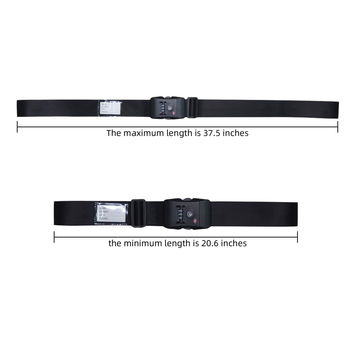 Heavy Duty Luggage Straps TSA Approved with Combination Lock Adjustable Travel Belt for Suitcases (Black)