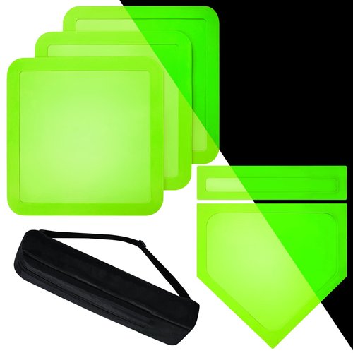 Lolyer Baseball Bases for Yard Set- 3 Throw Down Bases 1 Homeplate 1 Pitching Rubber with Baseball Bases Bag for Kids Practice, Rubber Bases for Kickball Baseball Play (Glow in The Dark)