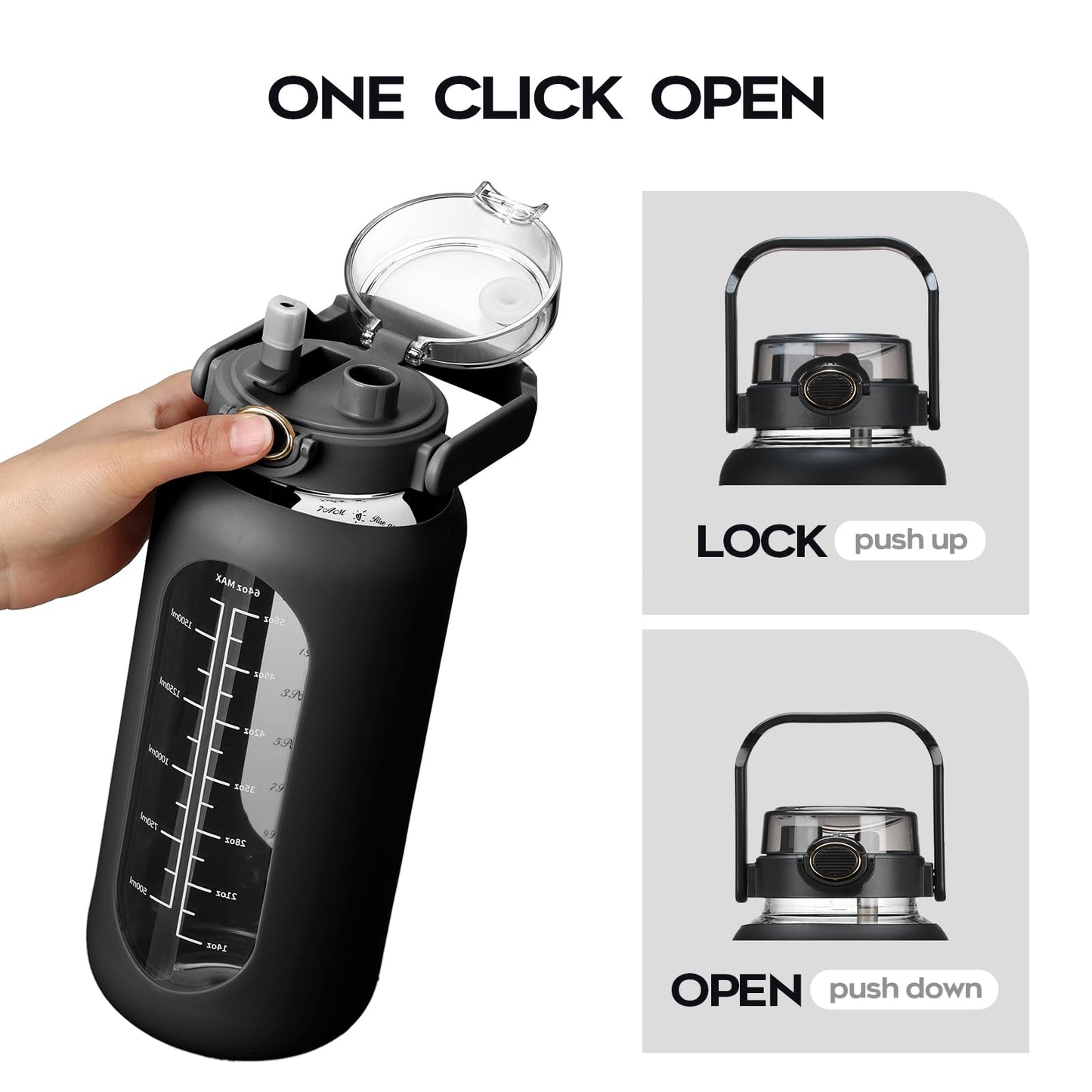 chunmo 74 oz Glass Water Bolttles with Straw Large Motivational Water Bottle with Time Marker Sports Water Bottles with Silicone Sleeve and Handle Lid 2.2L Water Jug for Gym Workout