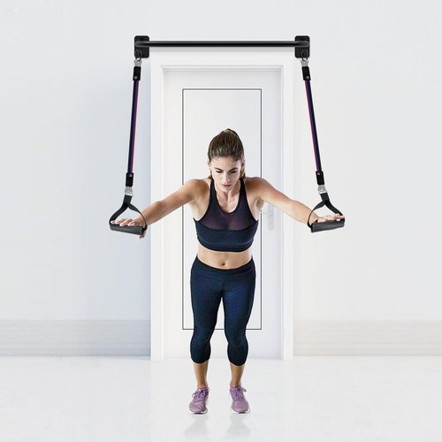 SELEWARE Fully Welded Pull Up Bar Wall Mount Heavy Duty Chin-up Bar w/Resistance Band Hooks for Doorway, Support Beam or Joist Mount Thick Metal Sturdy Construction Support 500 lbs