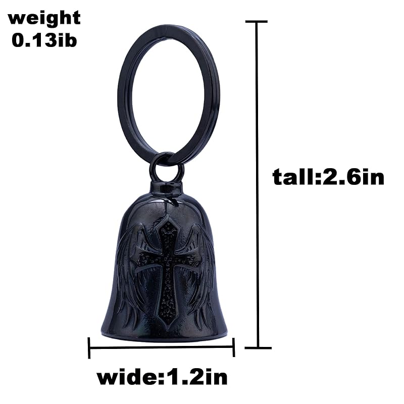 Winged Cross Black Motorcycle Bell - Stainless Steel Luck & Safety Charm (Variation: Winged Cross-Black)