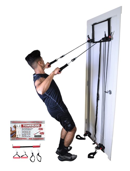 Tower 200, Complete Gym, Door, Gym, Body Building, Workout Equipment Doorway Fitness, Exercise Bands, Resistance Bands Set Men Weight Loss, Body Tower, x Factor, Anti Aging, Women, Free Straight bar