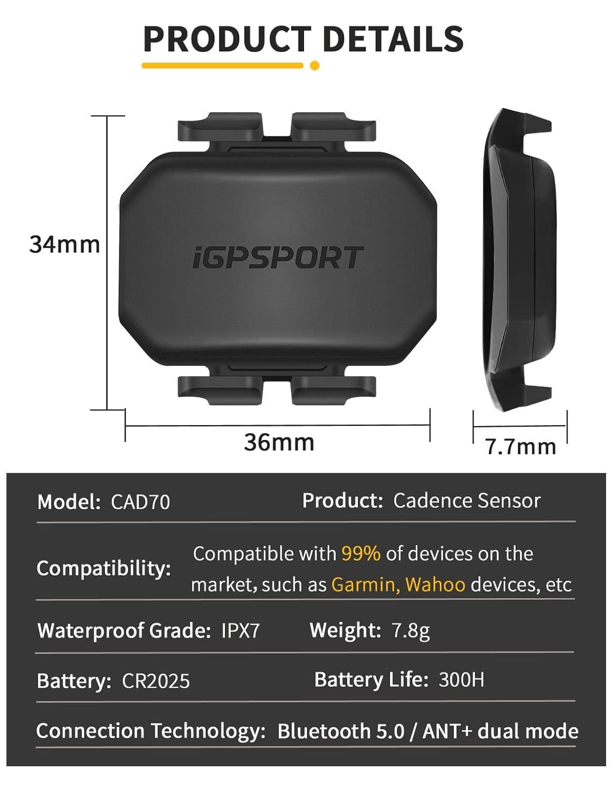 iGPSPORT Speed Cadence Sensor Bundle, Bluetooth ANT+ Wireless Waterproof Cycling Sensor, Compatible with Bike Computer Stationary Bike