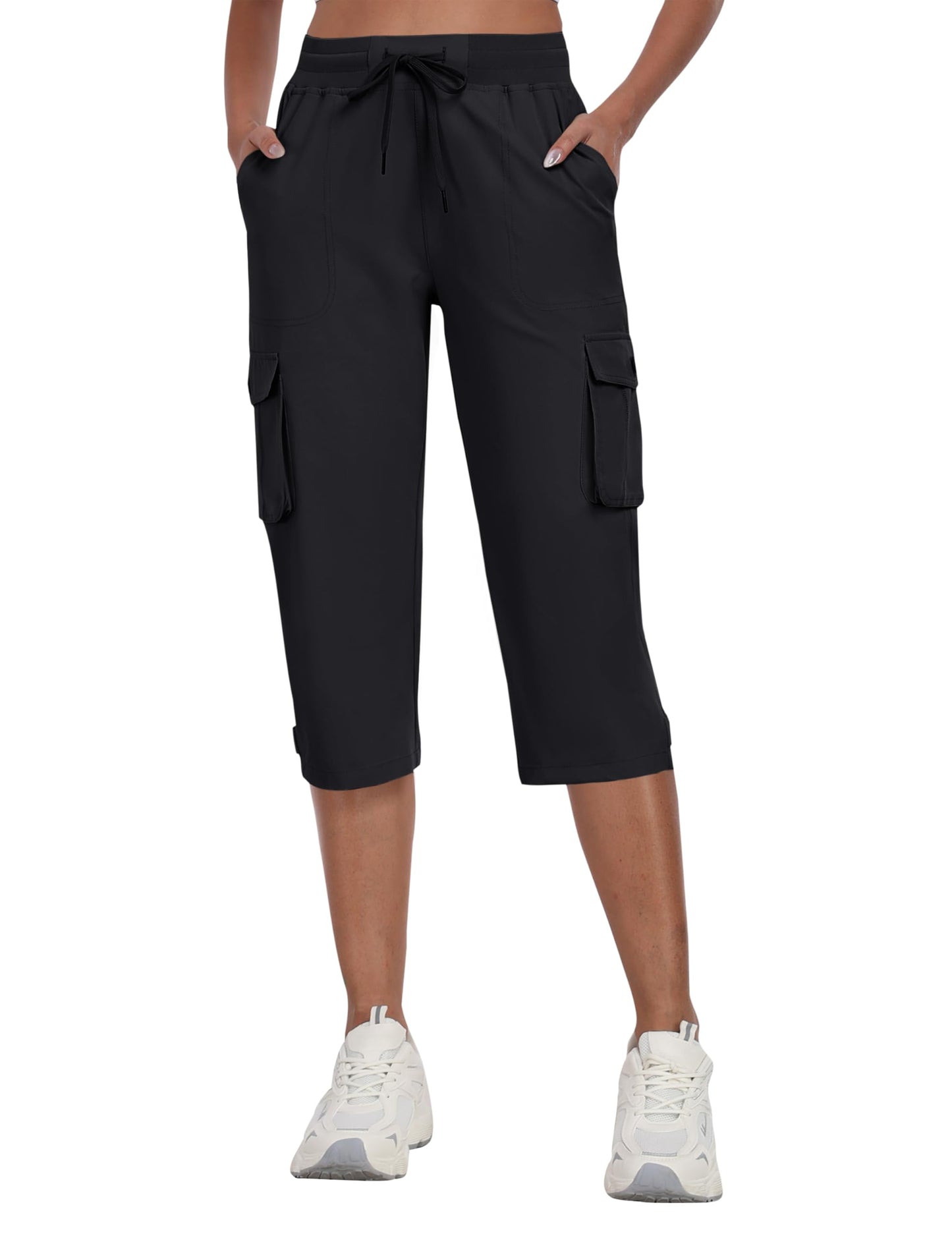 MoFiz Women's Cargo Capris Hiking Pants Lightweight Quick Dry Summer Outdoor Casual Travel Pants with Pockets Black XL
