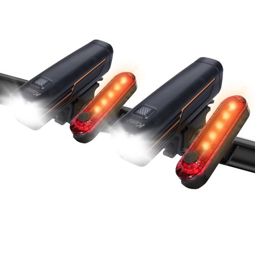KunHe 2 Pack 227Lumens 1600mAh Bike Light Set Rechargeable Front & Rear Bicycle Lights with IPX4 Waterproof 4 Modes for Night Cycling