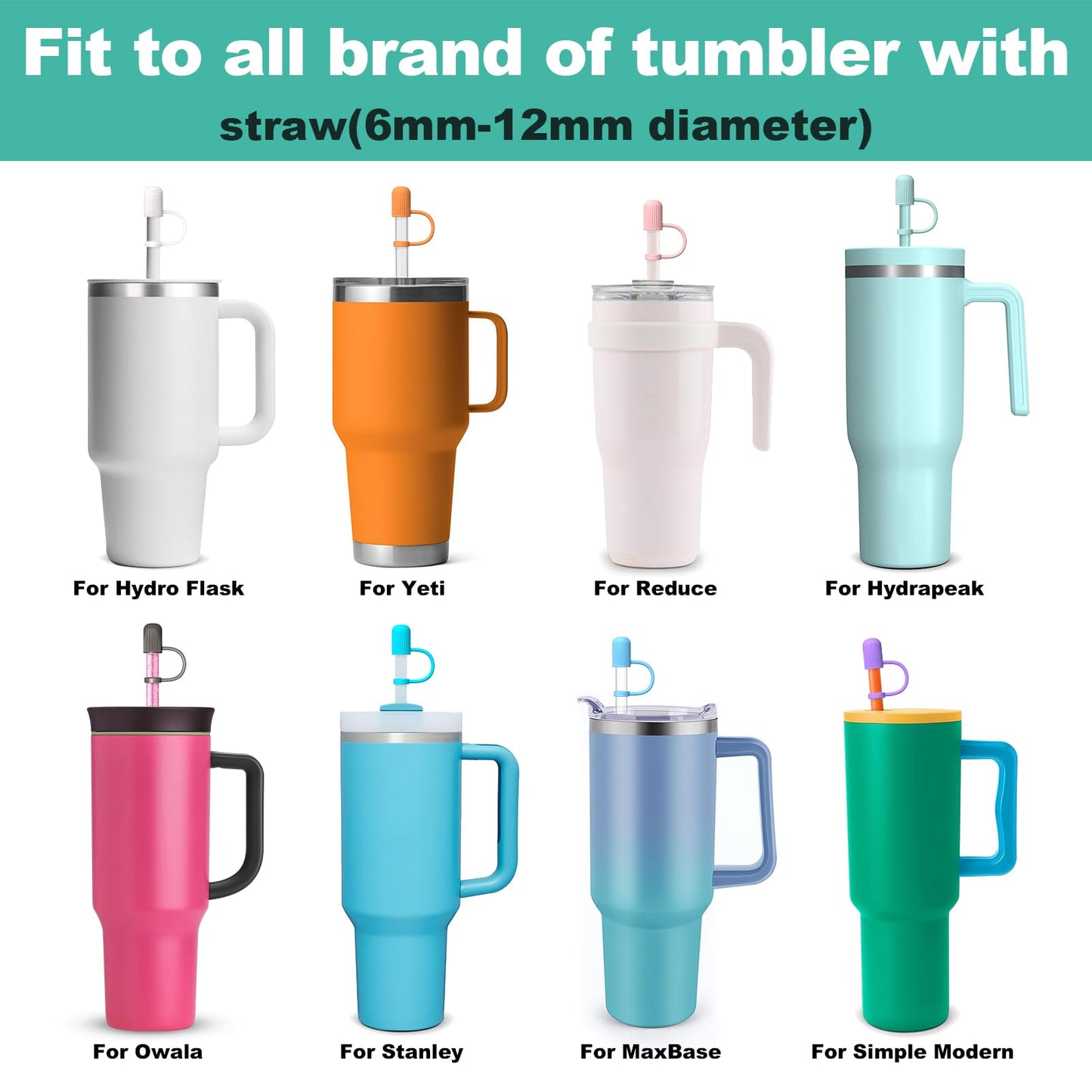 Adjustable Straw Cover Cap for Stanley, and Compatible with Simple Modern|Yeti|Hydro Flask|Reduce|Owala|Beast|Hydrapeak Tumbler Straw, All Brand of 6-12mm Straw, Straw Stopper Topper Accessories