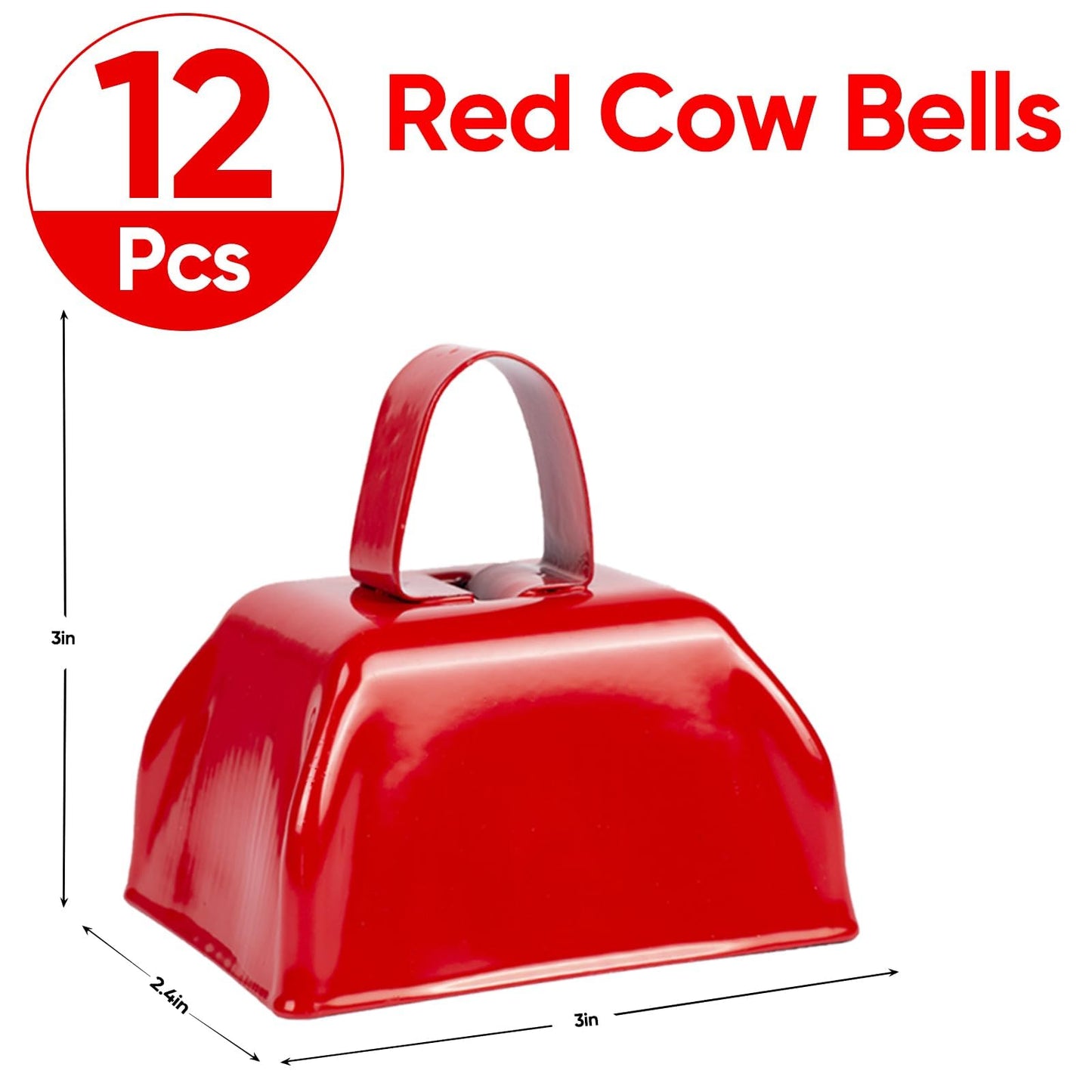 Cow Bells Noise Makers Red Cheering Bell for Sporting Events: 12 Pcs Metal Cowbells with Handle - Small Loud Bell Bulk Hand Percussion for Football Games Graduation Weddings-Red