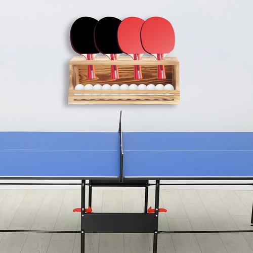 Dawutian Ping Pong Storage Holder, Ping Pong Paddle Storage Rack,Wall-Mount Table Tennis Paddle Display Holder with Ball Storage Shelf,Ping Pong Rack for Game Room, Bar, Garage, Office, Home