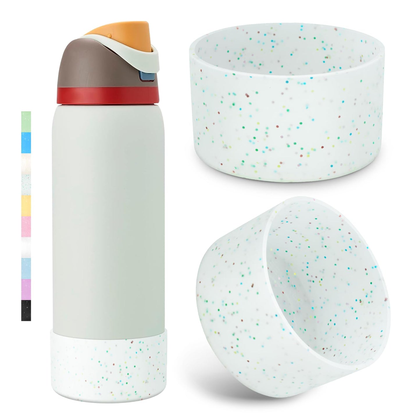 2PCS Glitter Silicone Boot for Owala Water Bottle 24 oz 32 oz 40 oz, Anti-Slip Protective Sleeve for Owala Twist,FreeSip and Flip Stainless Steel Water Bottle, BPA-Free, Dishwasher Safe, Accessories