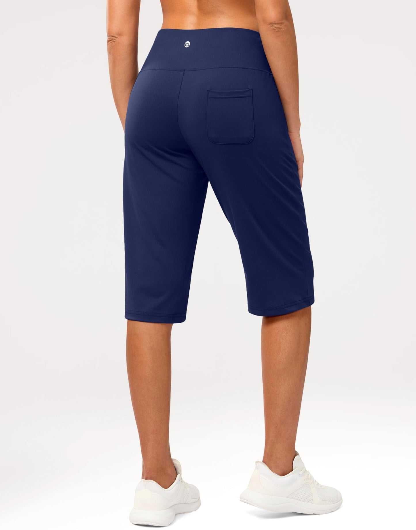G Gradual Women's Bermuda Long Shorts 14" Knee Length Capris with Pockets High Waisted Athletic Casual Shorts for Women(Navy,M)