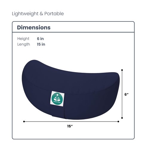 Present Mind (Height 6”) Half Moon Zafu Yoga Bolster for Gymnastics & Meditation Made in the EU – Dark Blue 100% Natural Cotton Crescent Yoga Meditation Buckwheat Cushion with Washable Covers