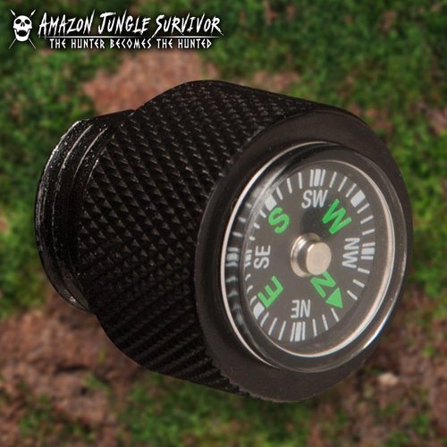 Black Jungle Hunter® Survival Knife | 8 1/2" Stainless Steel Blade | Sawback Edge | Cord-Wrapped Handle With Survial Kit | Built-In Compass | Includes Leather Sheath