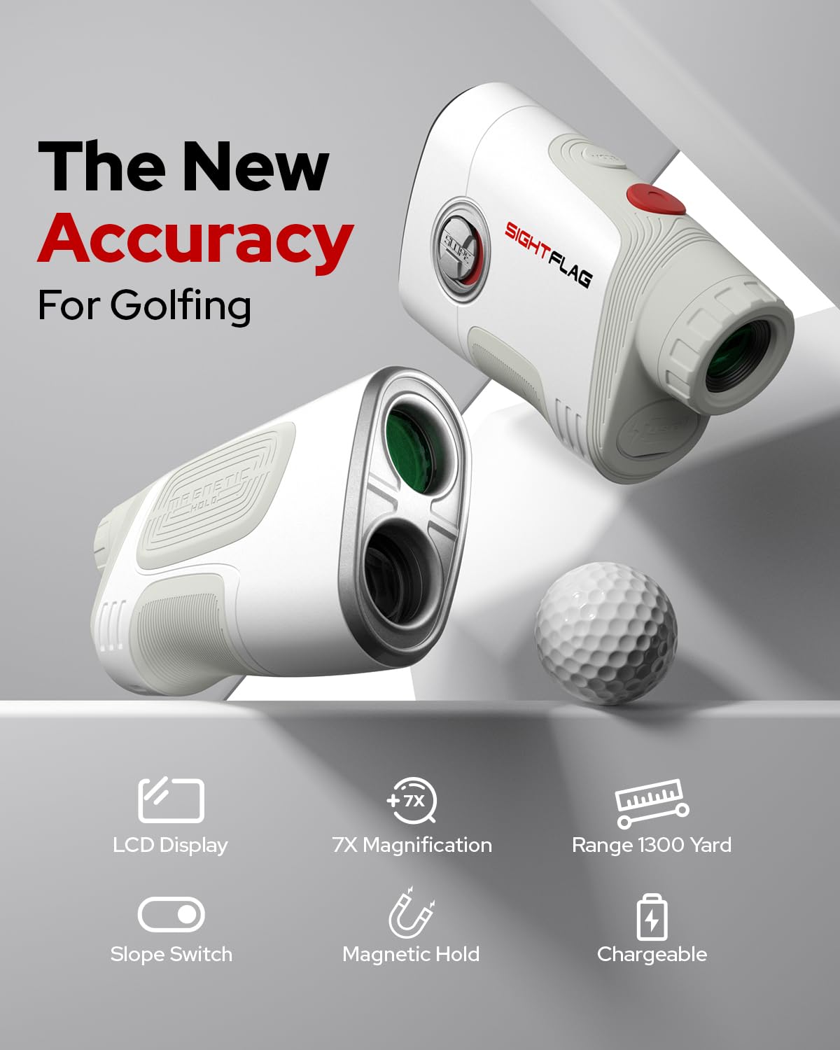 Golf Rangefinder with Slope and Pin Flagpole Lock Vibration, 1300 Yards Range Finder with Magnetic, 7.5X Magnification, External Slope Switch, Magnetic Strip, USB-C Rechargeable Golf Gift for Men