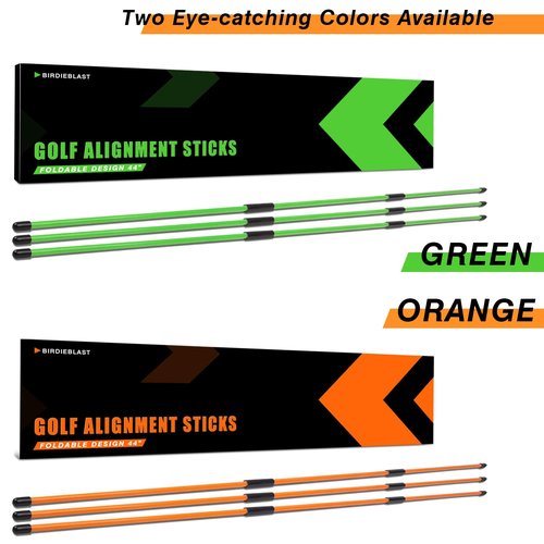 BIRDIEBLAST Professional 3 Pack Collapsible Golf Alignment Sticks, Premium 40" Alignment Golf Stick Ideal for Aiming, Putting and Swing Practice (Orange)