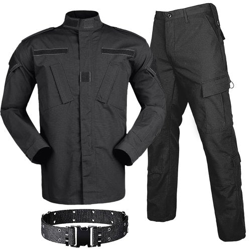 HANSTRONG GEAR Men Tactical BDU Combat Uniform Jacket Shirt & Pants Suit for Army Military Airsoft Paintball Hunting Shooting War Game Black(L)