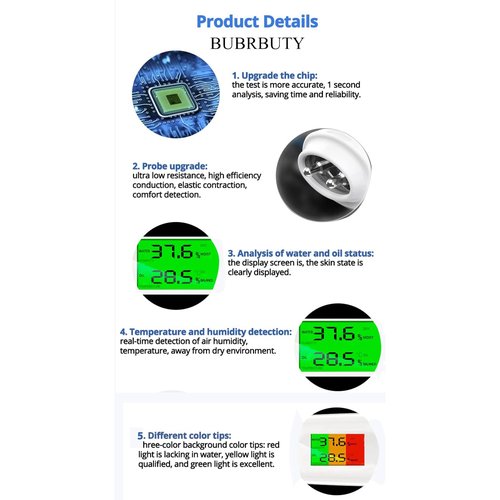 BUBRBUTY Skin Hydration Tester,Hydration Monitor,Skin Analyzer Machine Professional,Skin Tester For Accurate Monitoring Of Skin's Oil And Moisture Levels,Digital Skin Detector
