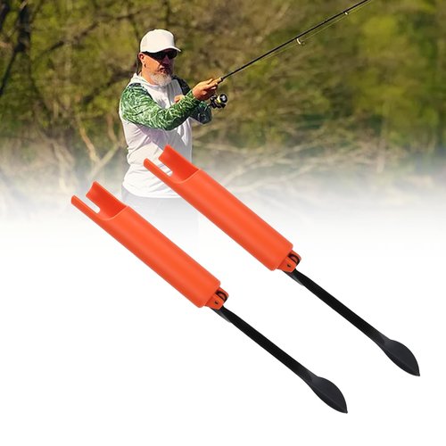 Foldable Fishing Rod Holder (2-Pack) - Orange ABS/Stainless Steel Ground Insert Pole Stand, 3.8cm Universal Diameter for Bank/Beach Fishing, Compact & Durable Accessory