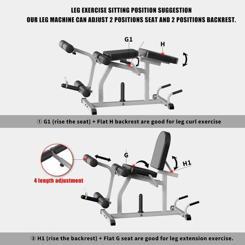 Z ZHICHI 2-in-1 Adjustable Leg Extension and Curl Machine, Easy Transition, Home Gym Leg Machine, Weight Capacity 660LBS