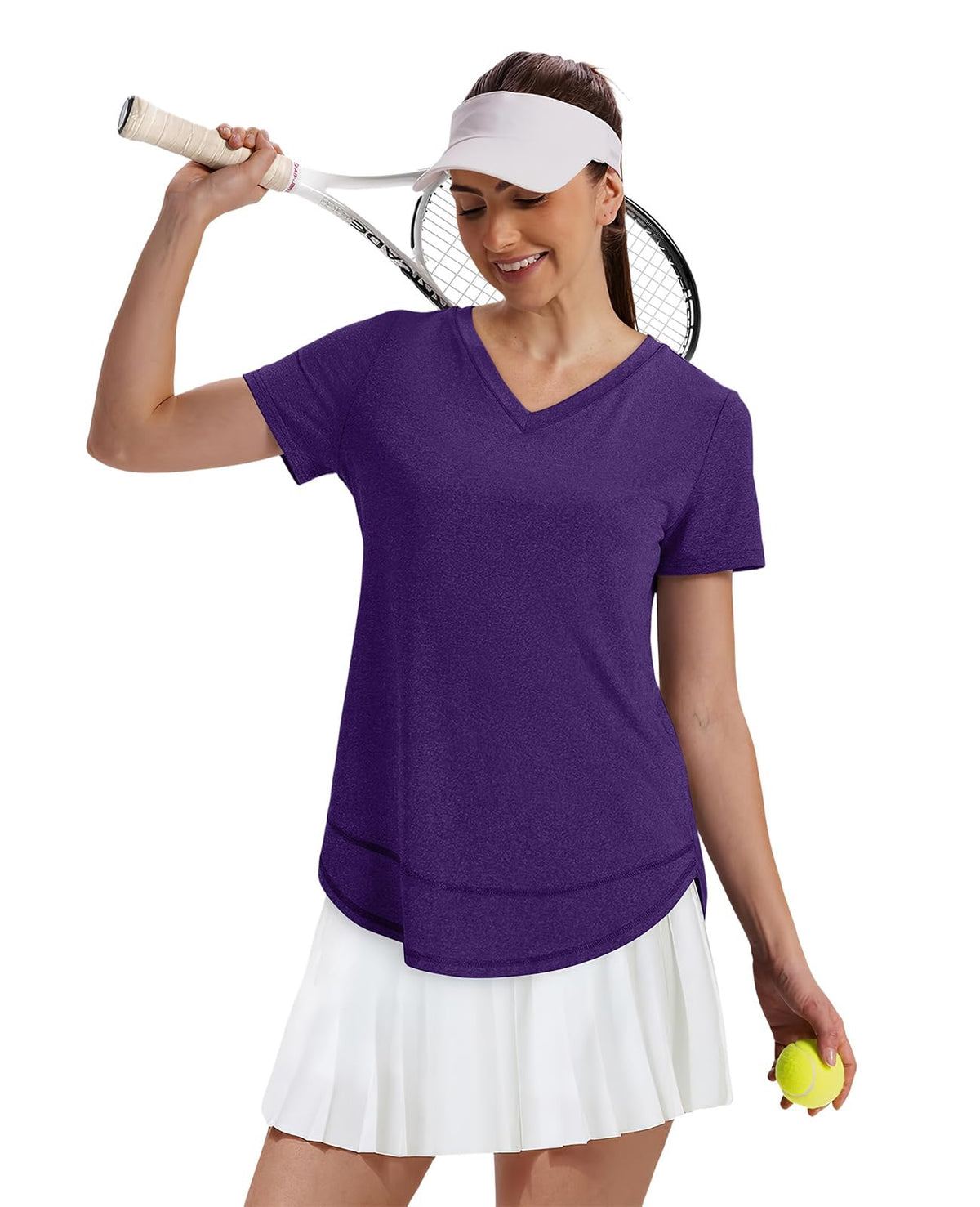 Short Sleeve Shirts for Women Workout Yoga Tops Sun Protection Clothing Summer Outfits Rash Guard Side Slit V Neck Purple XL
