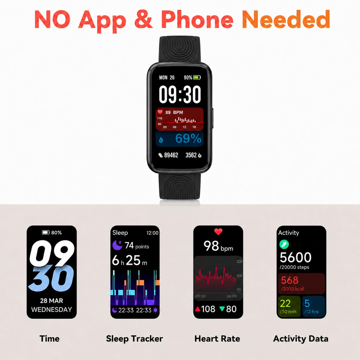 Pedometer Watch No App/Phone Required Slim Fitness Tracker, 30 Meters Waterproof 1.47'' Smart Watch, Heart Rate & Blood Oxygen Monitor Step Counter for Men Women
