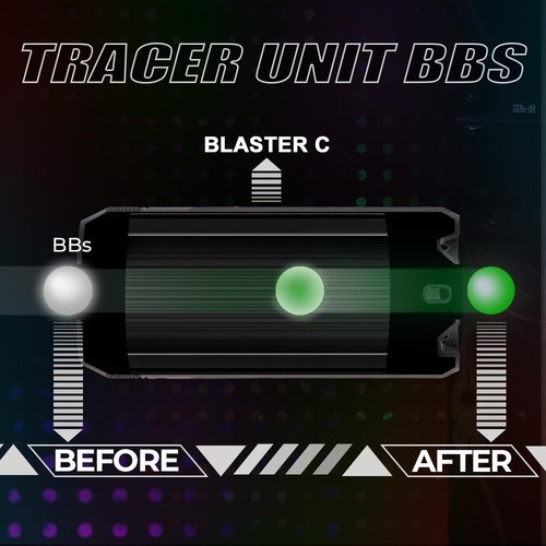 ACETECH Airsoft Pistol/Riffle Tracer Unit Brighter C/Blaster C 14mm CCW Negative Thread M14- to M11+ Adaptor Glow in The Dark Green/Gel BBS LED Beam/Flare Lighting Effect (Blaster C - Flare, Black)