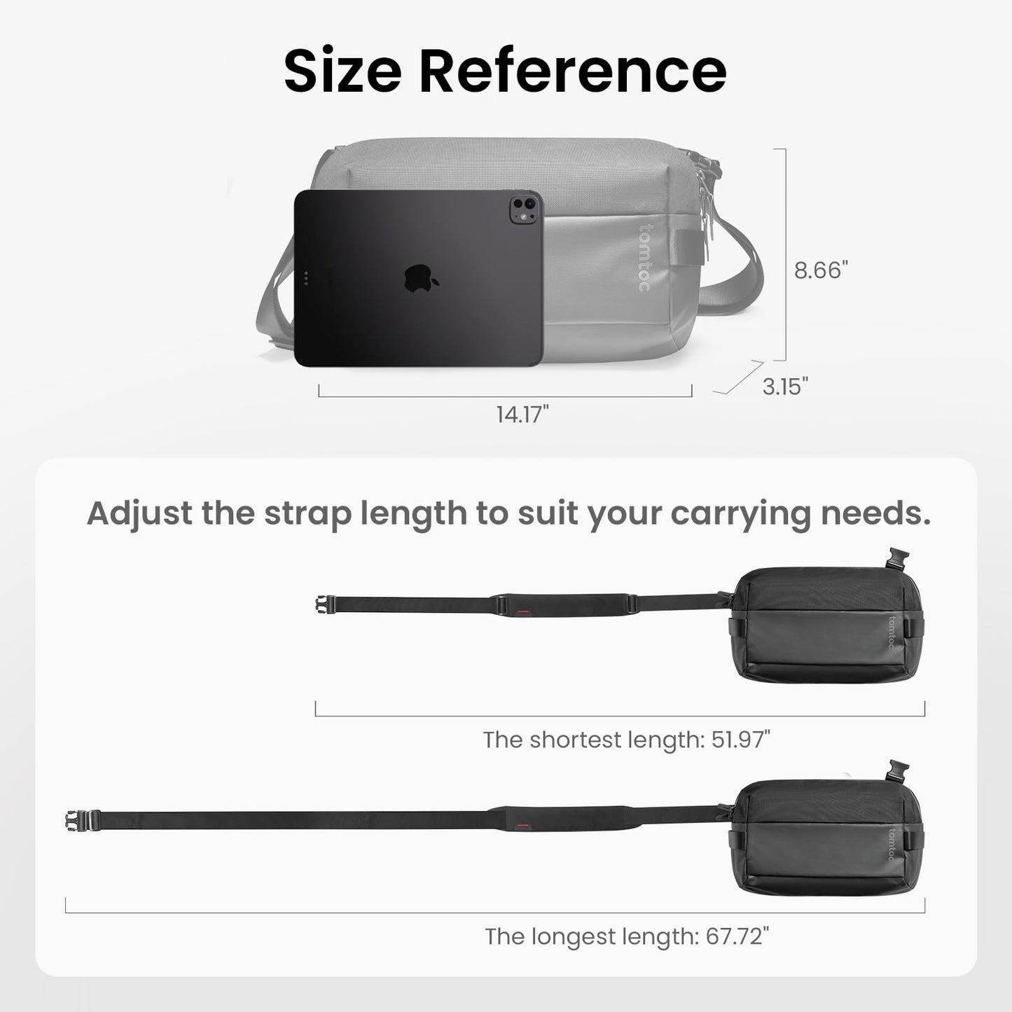 tomtoc 7L Sling bag for 2026 11-inch iPad Air M4/M3, iPad Pro 2025 (M5/M4), iPad (A16), Water-resistant Crossbody Shoulder Bag for Men Women, EDC Casual Chest Pack for Travel, Work, Gym, Sport