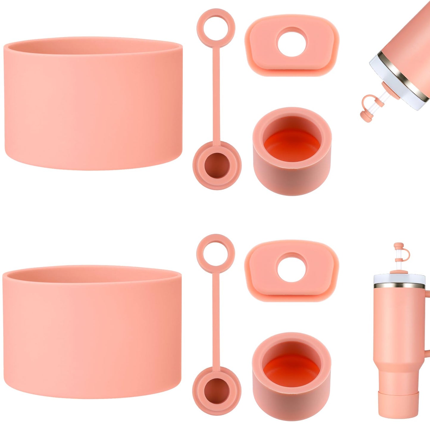 HYZ 8 Piece Accessories for Stanley Cup, Silicone Spill Proof Stopper Set and Protective Boot Including Straw Cover Cap for Stanley H2.0 20oz 30oz 40oz Tumbler, Exclusive Sienna