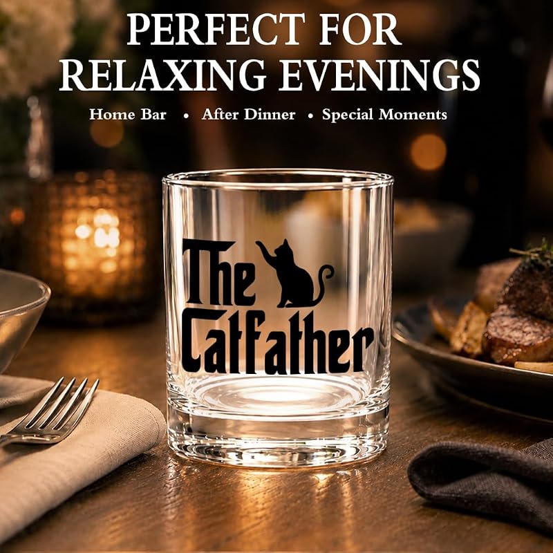 The Catfather Whiskey Glass - Funny Cat Dad Gift - Transparent 11 oz - Variation: The Catfather