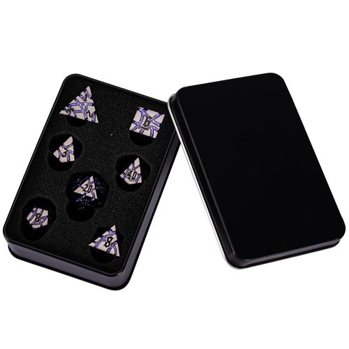 DND Crack Stripe Dice,Metallic Glitter Dice Set with Gift Box,Metal Polyhedral D&D Dice for Role Playing Game