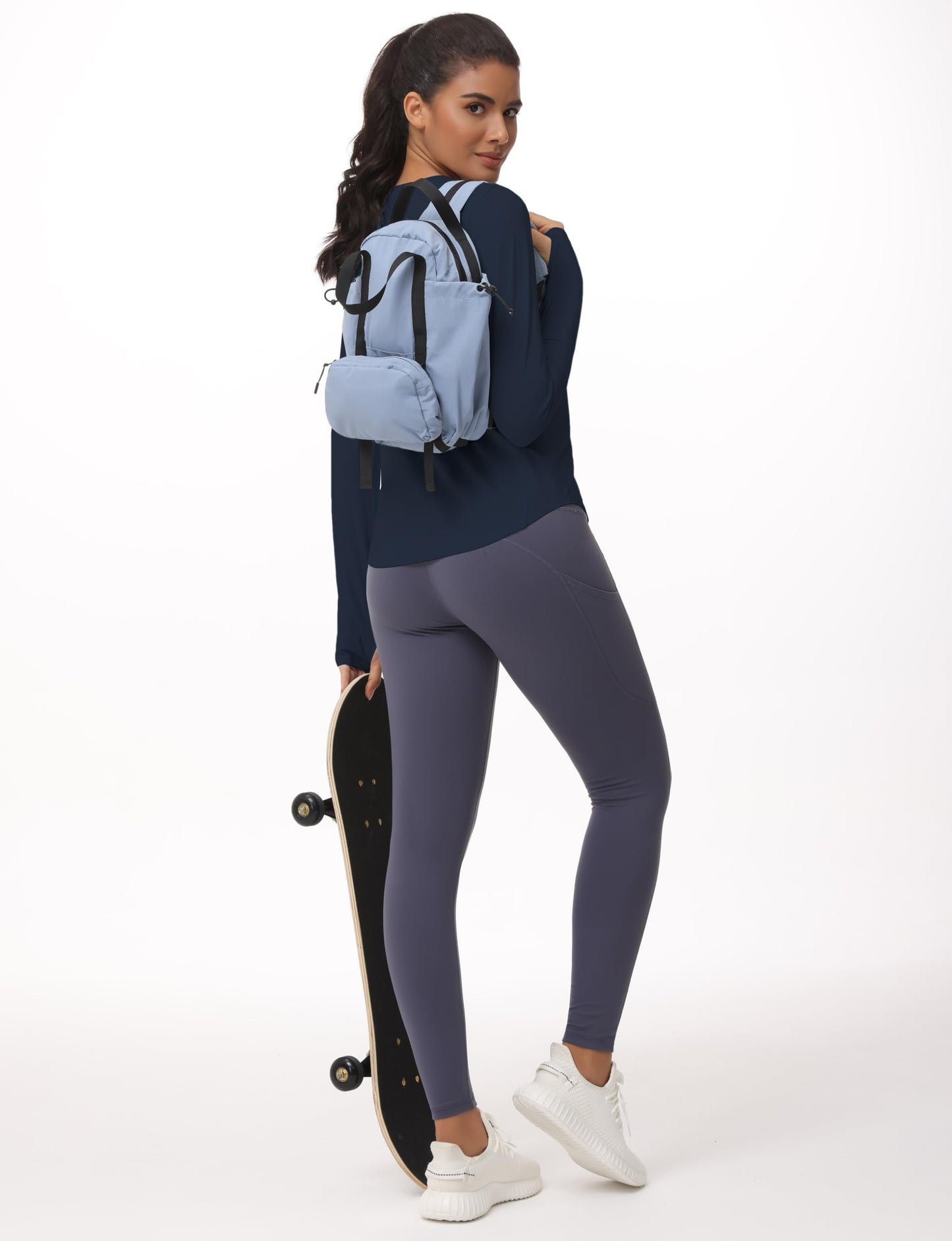 THE GYM PEOPLE Women's Long Sleeve Workout Shirts Athletic Crewneck Hiking Tops with Thumb Hole Navy Blue