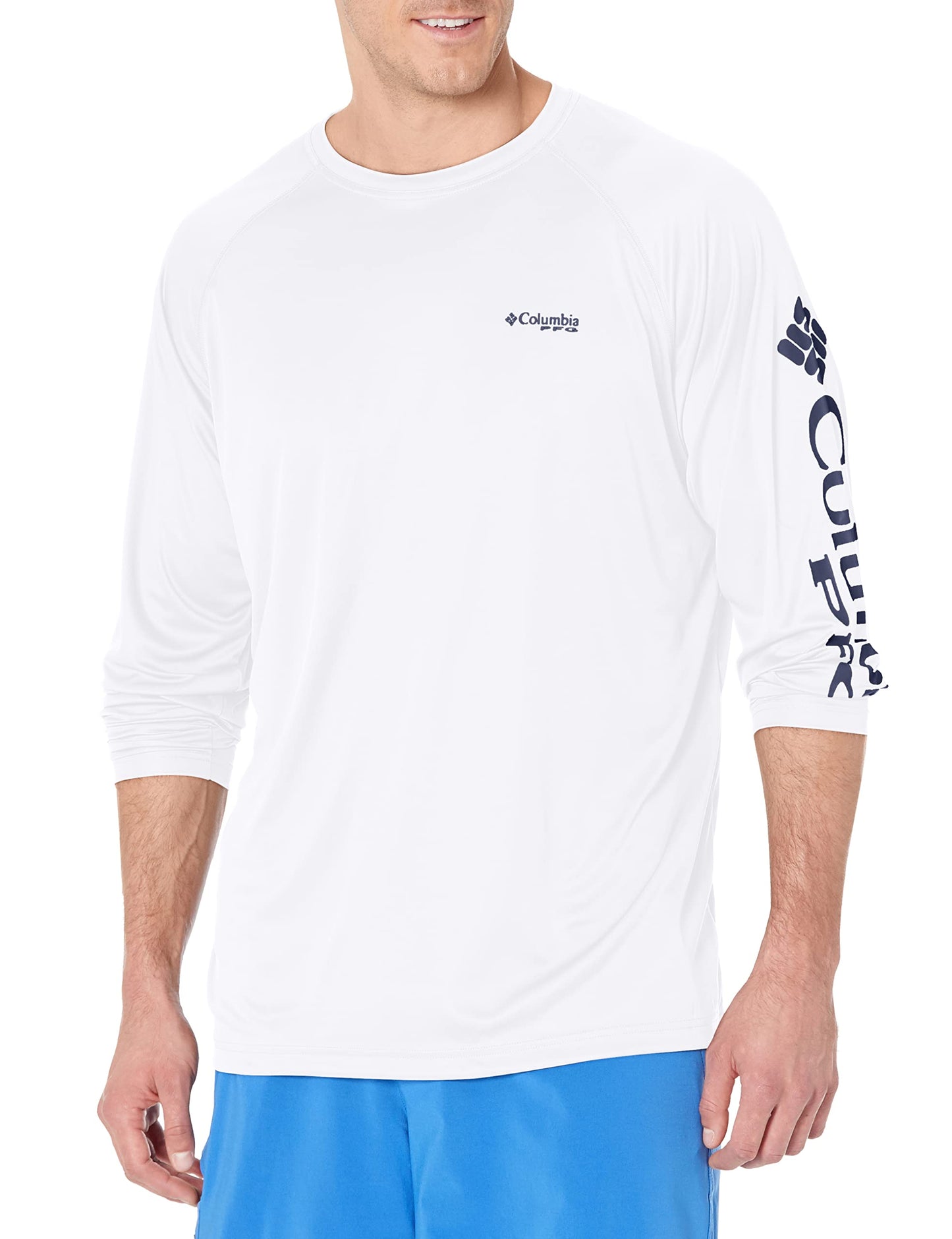 Columbia Men's PFG Terminal Tackle Long Sleeve Fishing Shirt, White/Nightshade Logo, 5X