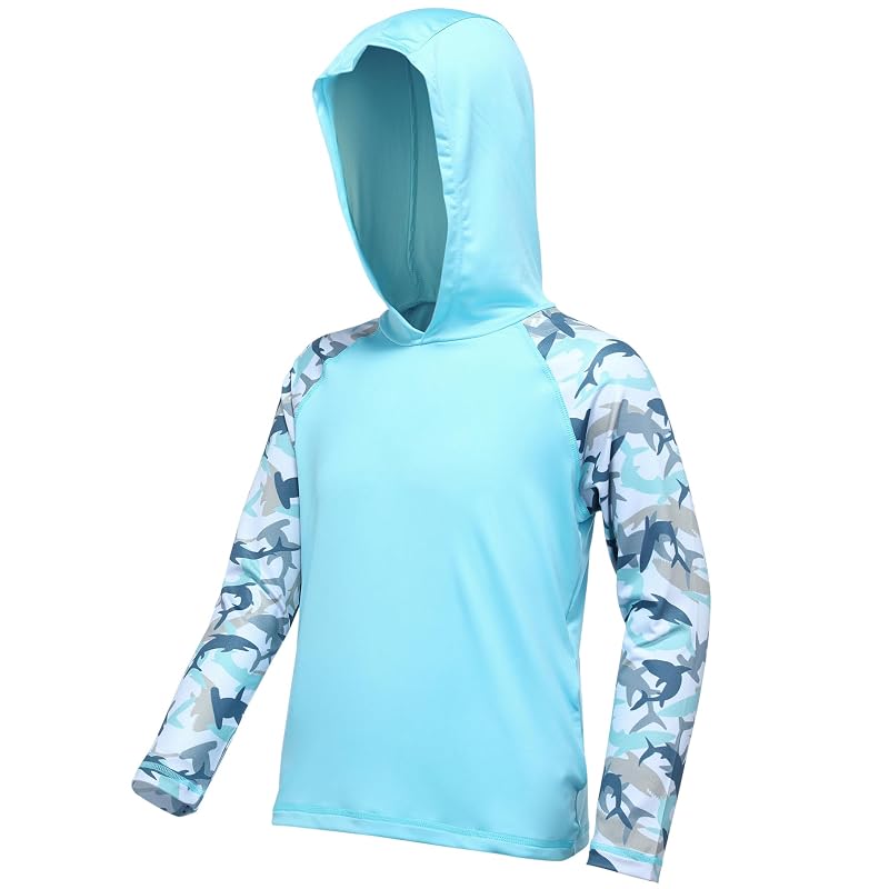 Boys Rash Guard Swim Hoodie - Long Sleeve Sun Protection Shirt, Azure Blue 4T
