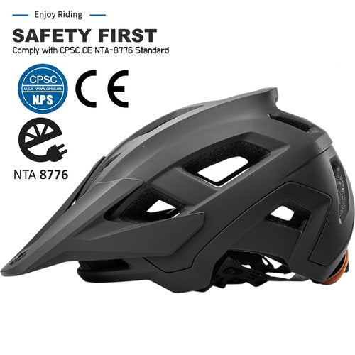 KINGBIKE Mountain Bike Helmet MTB Cycling Helmets Bicycle Helmet with Adujustable Visor for Youth Adults Men Women 2 Sizes (Matte Black, L)