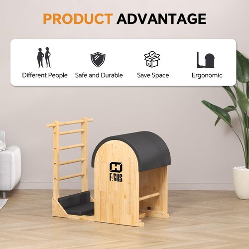 FAGUS H Pilates Ladder Barrel, Pilates Exercise Equipment for Building Strength and Flexibility, Strength-Training Tool, Workout Equipment for Home Pilates Gym or Studio Use, Burlywood / Black Pad