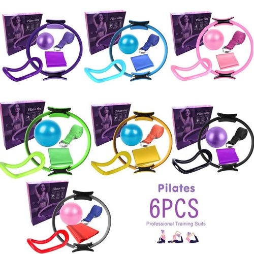 Pilates Essential Kit 6-Piece Set Pilates Accessories for Home Workouts Includes Pilates Ball Magic Circle Yoga Ring and Resistance Bands for Women Pilates Ring Full-Body Workout (Black)