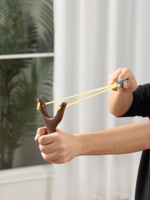 Slingshot with 100 Clay Balls, Adult & Youth Sling Shot Set with 2 Rubber Bands, Comfort Grip Handle for Target Practice