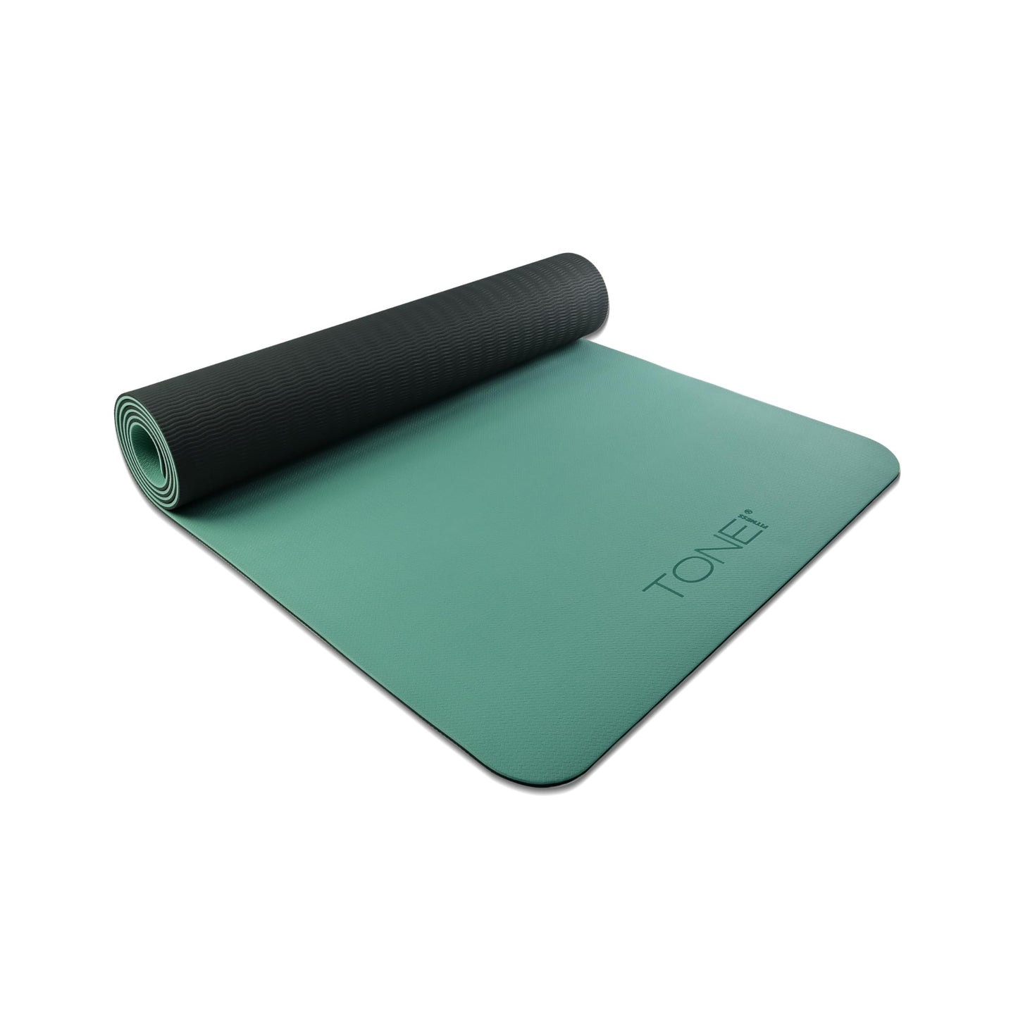 TONE Fitness Yoga Mat 1/4" Thick Non Slip Exercise & Pilates Mat for Home Workouts with Carrying Strap | V Pattern | Black/Teal