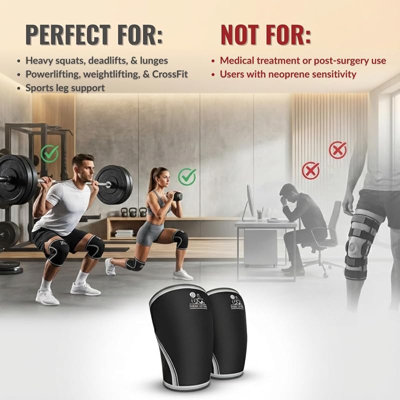 Nordic Lifting 7mm Neoprene Knee Sleeves – Black Large, Compression Support for Weightlifting