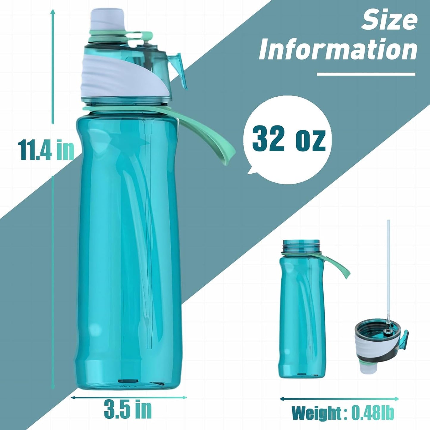 22OZ Misting Water Bottle, 2-in-1 Mist and Sip Water Bottles, Mist Water Bottle for Drinking, Great for Hiking/Running/Outdoor Activity, BPA-Free & Leakproof, Blue