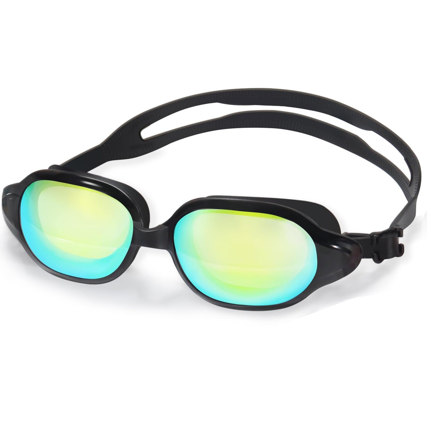 ITOWE Swim Goggles Swimming Goggles for Adult Men Women Youth Mirrored, Pool Water Swim Goggles Black Anti Fog UV Protection Soft Silicone Large Frame Design Beach