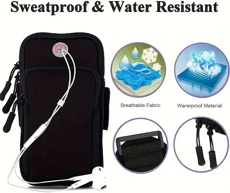 1PC Waterproof Black Running Armband, Ideal for Sports, Black