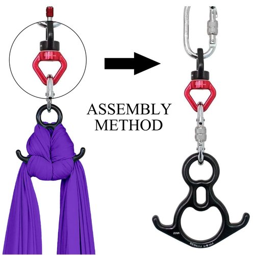 PRIOR FITNESS Aerial Silk Hardware (Deluxe Professional Set), Aerial Silk Accessories, Aerial Silk Hardware Kit Includes 1x 8 Descender, 1x Swivel, 2× Titanium-Steel Carabiners, and 2× Daisy Chain