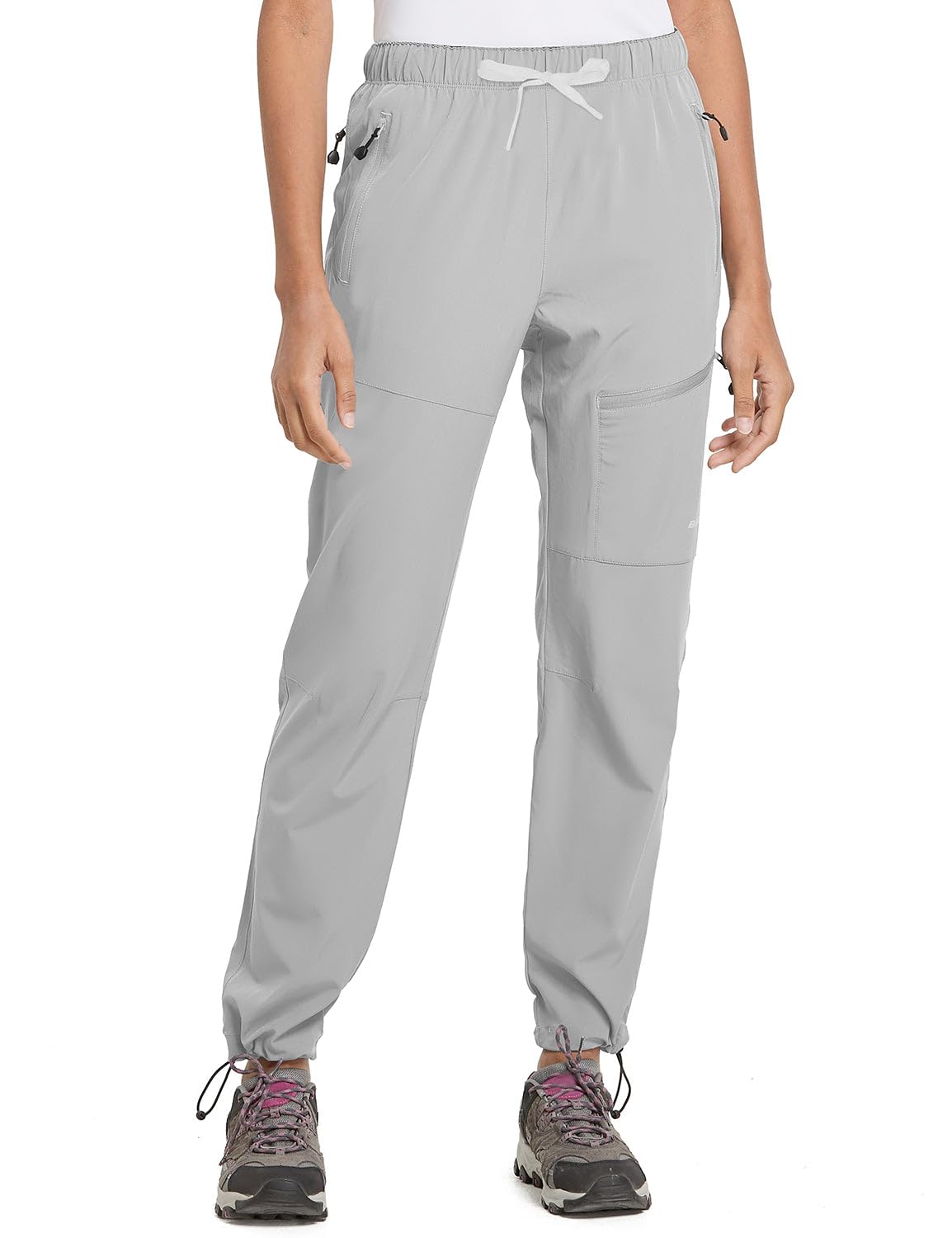 baleaf Women's Hiking Pants Quick Dry Lightweight Water Resistant Stretch Cargo Pants with Zipper Pockets Travel Camping 29''-Glacier Gray XS