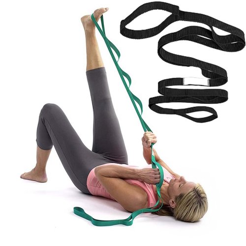 Stretching Strap Yoga with Loops, 10 Loops Strapsfor Stretching, Stretch Straps for Physical Therapy, Non-elastic Exercise Strap for Pilates, Dance and Gymnastics With (Black)