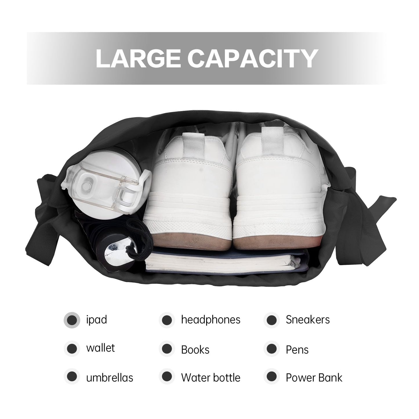 BAVELOE Drawstring Backpack with Mesh Pocket Water Resistant String Beach Swim Sports Gym for Women Men (Black)